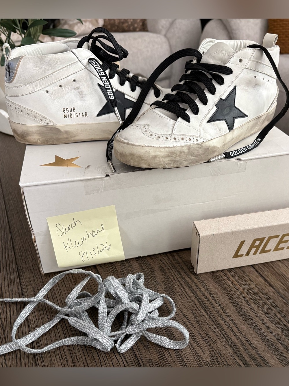 Golden Goose White High-Top Sneakers with Black Star